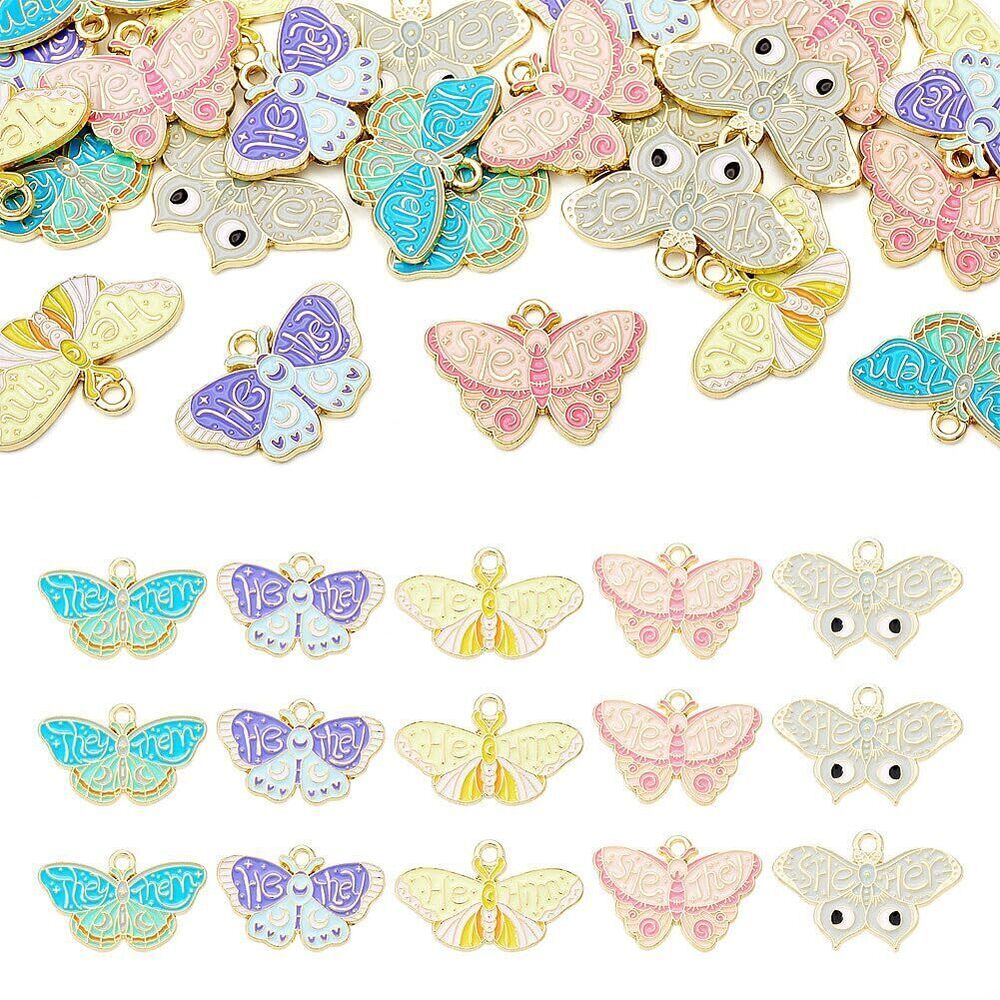 1182 25 Pcs Gold Plated Alloy Enamel Butterfly Charms for Jewelry Making